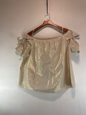 a.n.a Shimmery Cream Off-Shoulder Tie-Sleeve Top